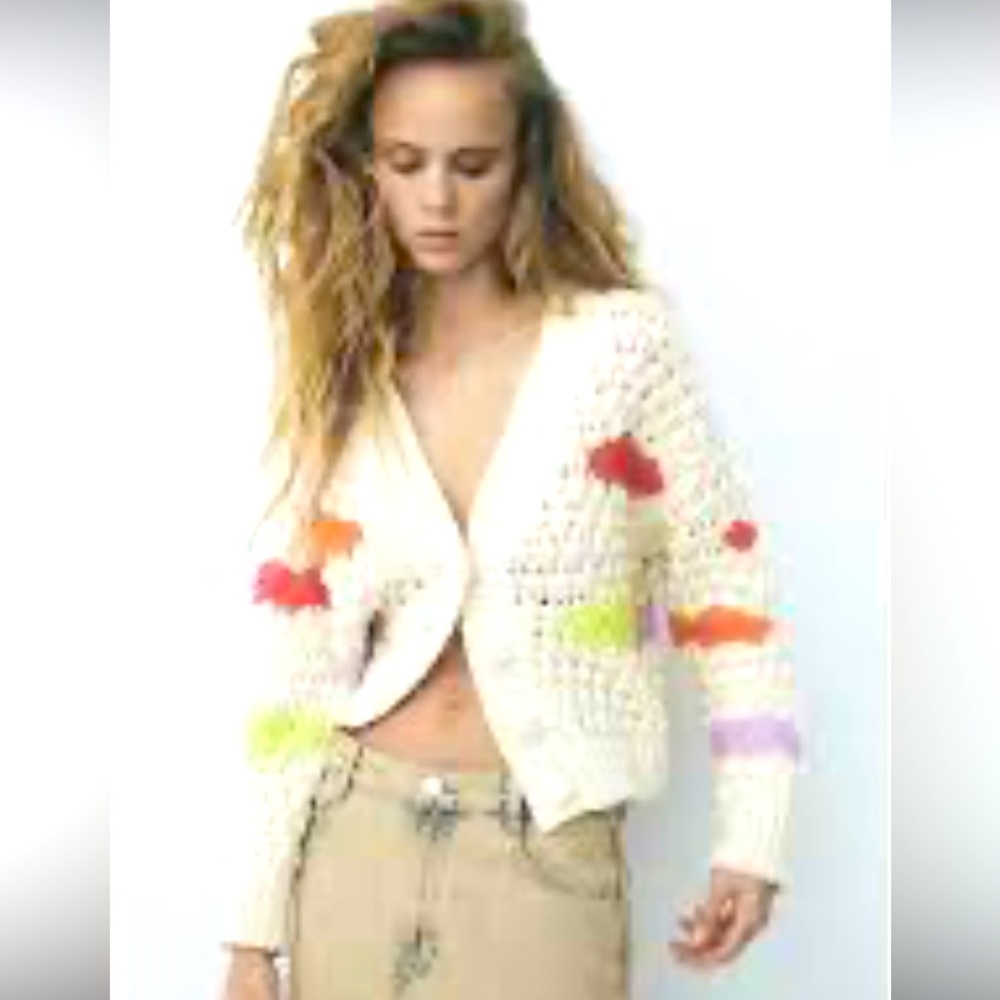 Zara Women's Cream Multicolor Chunky Knit Sweater NEW WITH TAGS